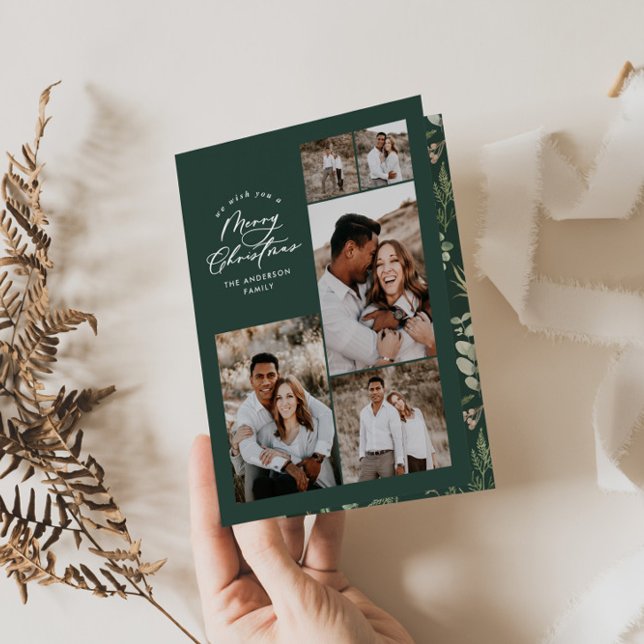 Modern minimal green multi photo Christmas elegant Thank You Card (Creator Uploaded)