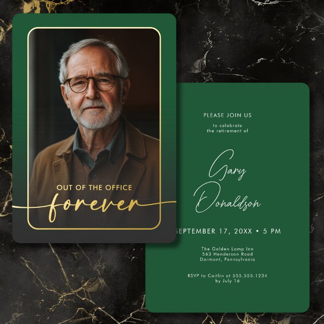Modern Minimal Green Photo Retirement Party (Modern Minimal Green Photo Retirement Party Foil Invitation)