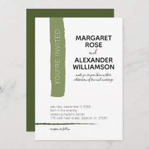 Modern Minimal Green Stripe Wedding Invitation
