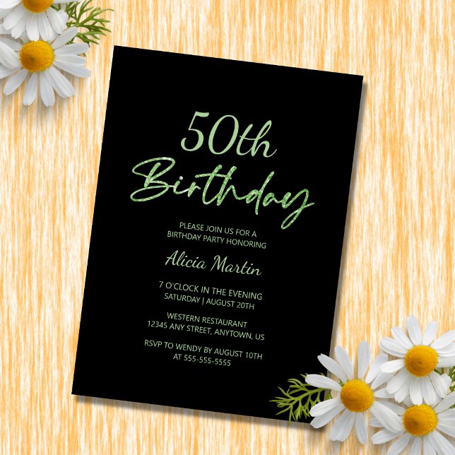 Modern & Minimal Green Typography Black Birthday Invitation (Creator Uploaded)