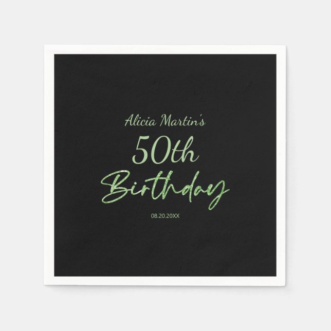 Modern & Minimal Green Typography Black Birthday Napkin (Front)