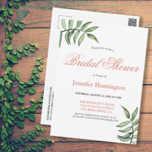 Modern Minimal Greenery Bridal Shower Invitation Postcard