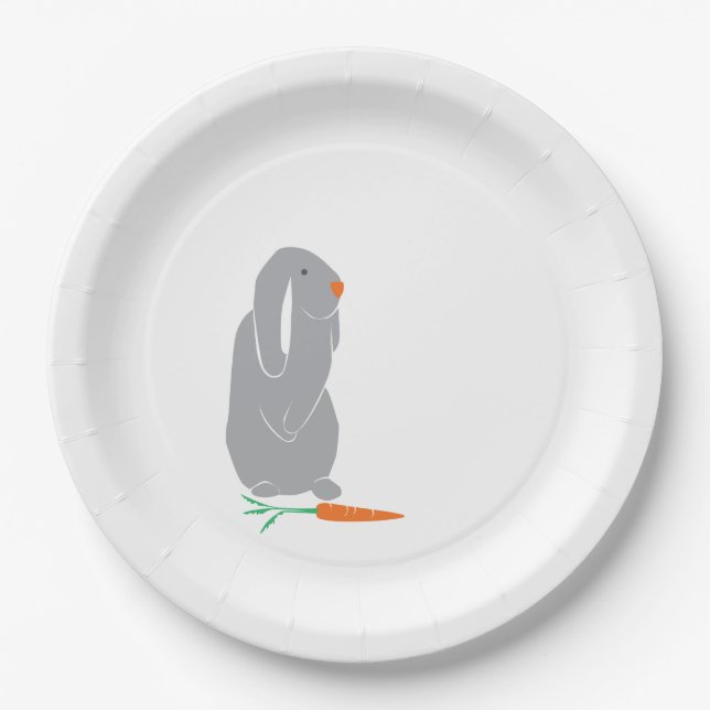 Modern Minimal Grey Bunny Shower Birthday Plates (Front)