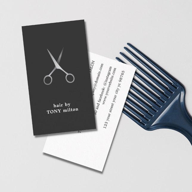 Modern Minimal Grey Faux Silver Hair Stylist Business Card (Creator Uploaded)