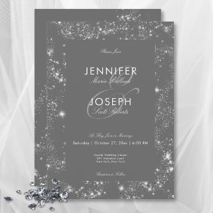 Modern Minimal Grey Glam Diamond Frame Wedding Invitation