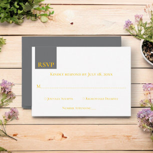 Modern Minimal Grey Gold Monogram Classy Wedding RSVP Card