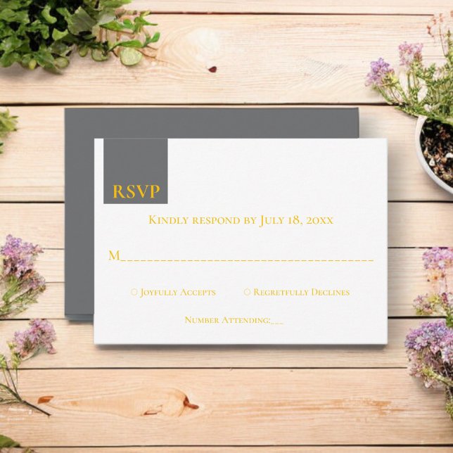 Modern Minimal Grey Gold Monogram Classy Wedding RSVP Card (Creator Uploaded)