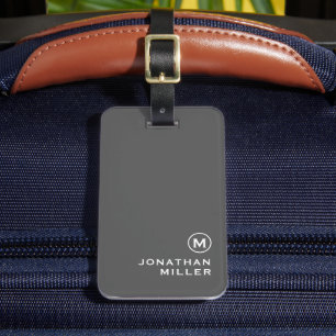 Modern Minimal Grey Monogram Luggage Tag