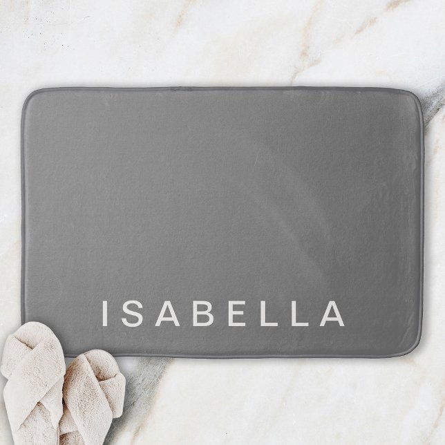Modern Minimal Grey Personalised Name Bath Mat (Creator Uploaded)