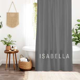 Modern Minimal Grey Personalised Name Shower Curtain