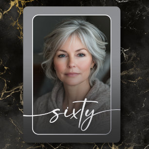 Modern Minimal Grey Photo Sixtieth Birthday