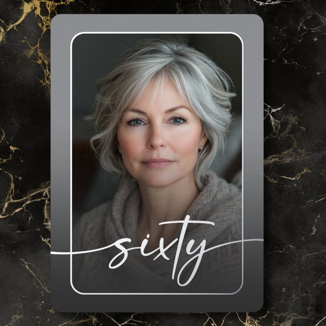 Modern Minimal Grey Photo Sixtieth Birthday (Modern Minimal Gray Photo Sixtieth Birthday Foil Invitation)