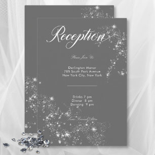 Modern Minimal Grey & White Glam Diamond Reception Enclosure Card