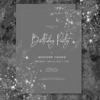 Modern Minimal Grey & White Glam Diamonds Birthday