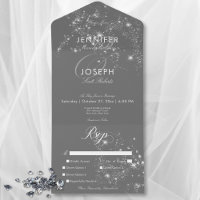 Modern Minimal Grey & White Glam Diamonds Dinner
