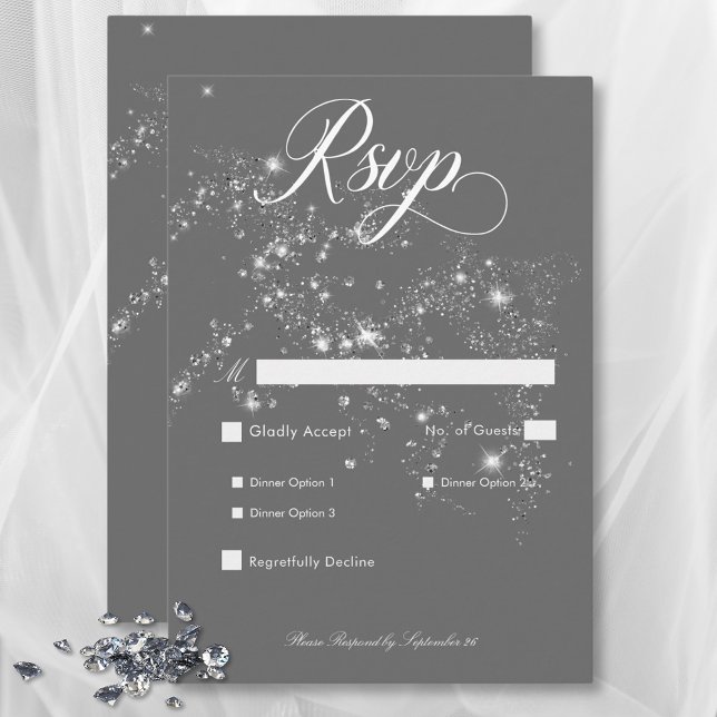 Modern Minimal Grey & White Glam Diamonds Dinner RSVP Card (Modern Minimal Gray & White Glam Diamonds Dinner RSVP Card)