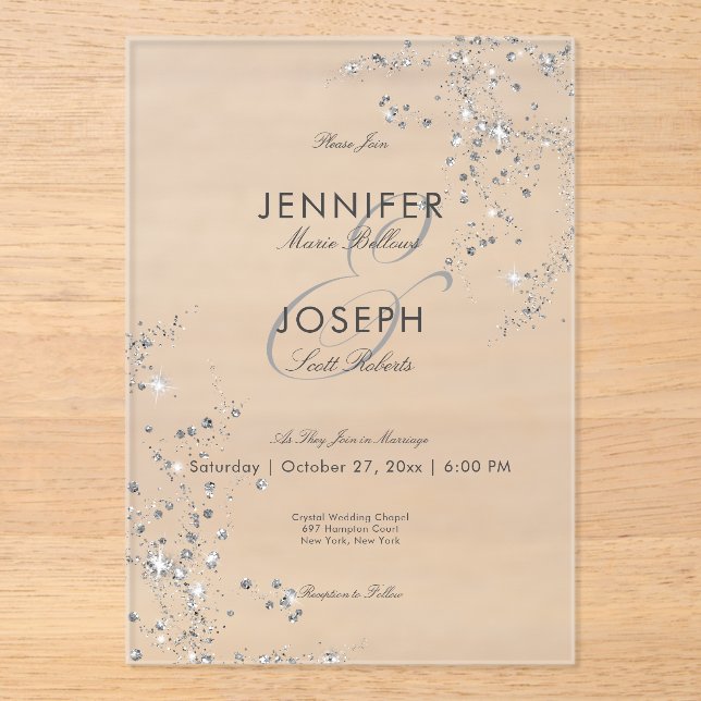 Modern Minimal Grey & White Glam Diamonds Wedding Acrylic Invitations (Front)
