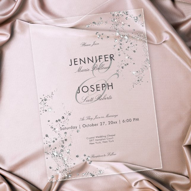 Modern Minimal Grey & White Glam Diamonds Wedding Acrylic Invitations (Creator Uploaded)