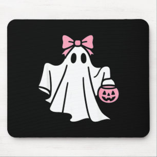 Modern minimal halloween ghost with jack o lantern mouse pad
