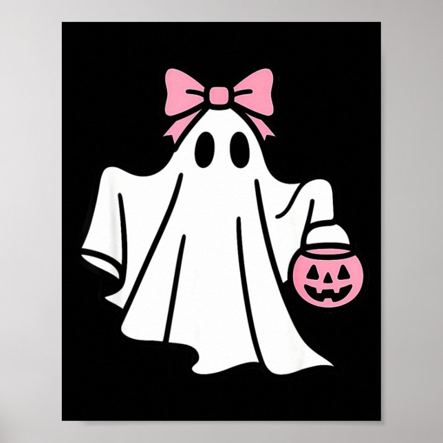 Modern minimal halloween ghost with jack o lantern poster (Front)
