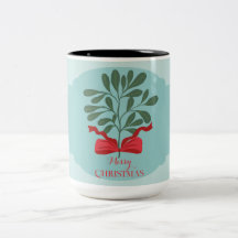 Modern minimal hand drawn leaves red bow christmas