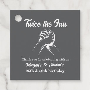 Modern Minimal Hands Grey Joint Birthday Favour Tags