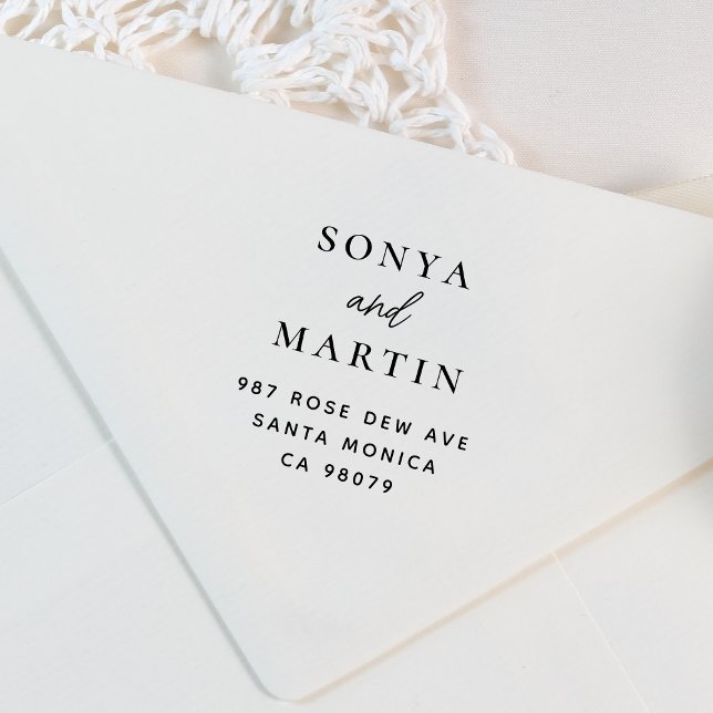Modern Minimal Handwriting Couples Names Address Self-inking Stamp (Return Address Stamp Mock-up)