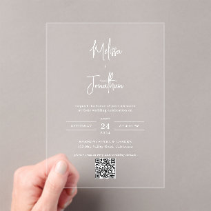 Modern Minimal Handwriting Script QR Code Wedding Acrylic Invitations