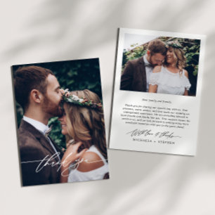 Modern Minimal Handwritten Script 2-Photo Wedding Thank You Card