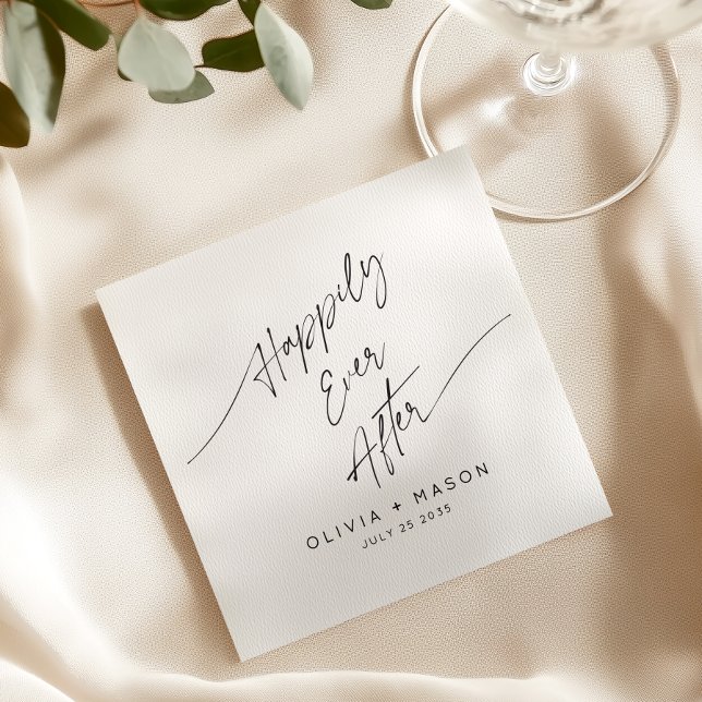Modern Minimal Happily Ever After Wedding Script Napkin (Creator Uploaded)