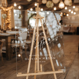 Modern Minimal Happily Ever After Wedding Welcome Acrylic Sign