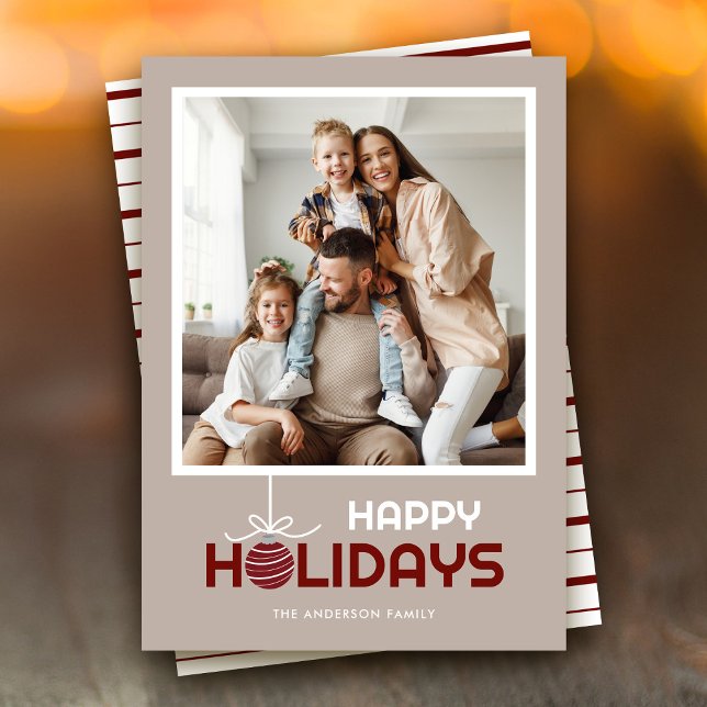 Modern Minimal Happy Holidays Ornament Christmas Holiday Card (Creator Uploaded)