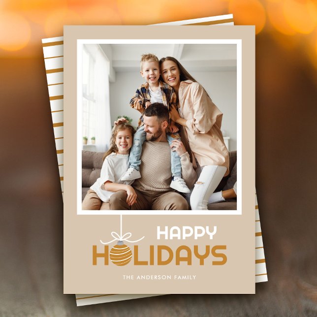 Modern Minimal Happy Holidays Ornament Christmas Holiday Card (Creator Uploaded)