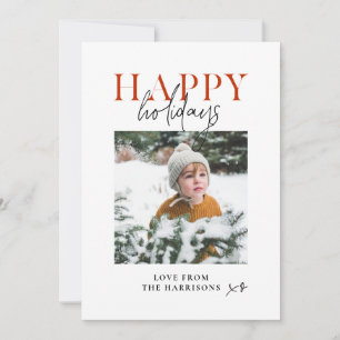 Modern Minimal Happy Holidays Script Kids Photo Holiday Card