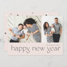 Modern Minimal Happy New Year Two Photo Holiday Ca