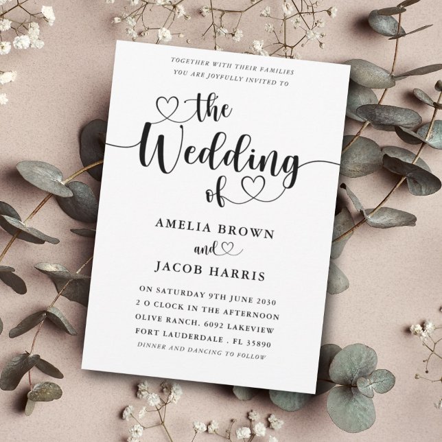 Modern Minimal Heart Black & White Wedding Invitation (Creator Uploaded)