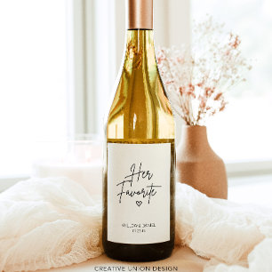 Modern Minimal Her Favourite Wedding Wine Favour Label