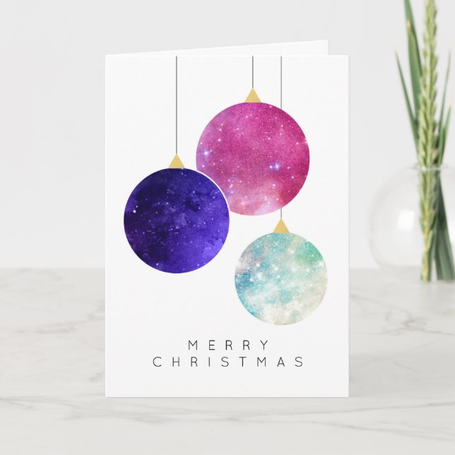 Modern Minimal Holiday Baubles Christmas Card (Front)