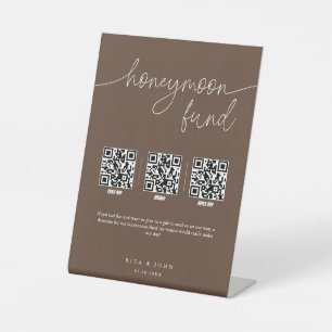 Modern Minimal Honeymoon Fund Cash QR Code Wedding Pedestal Sign