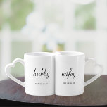 Modern Minimal Hubby and Wifey Newlywed Coffee Mug Set<br><div class="desc">Custom-designed coffee mug set for the newlyweds featuring modern minimalist black and white design with personalised date.</div>