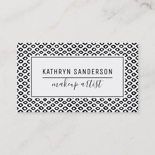 MODERN MINIMAL IKAT pattern simple black white Business Card (Front)
