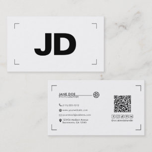 Modern Minimal Initials Camera Photographer  Business Card