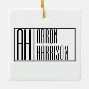 Modern Minimal Initials & Name Logo Ceramic Ornament
