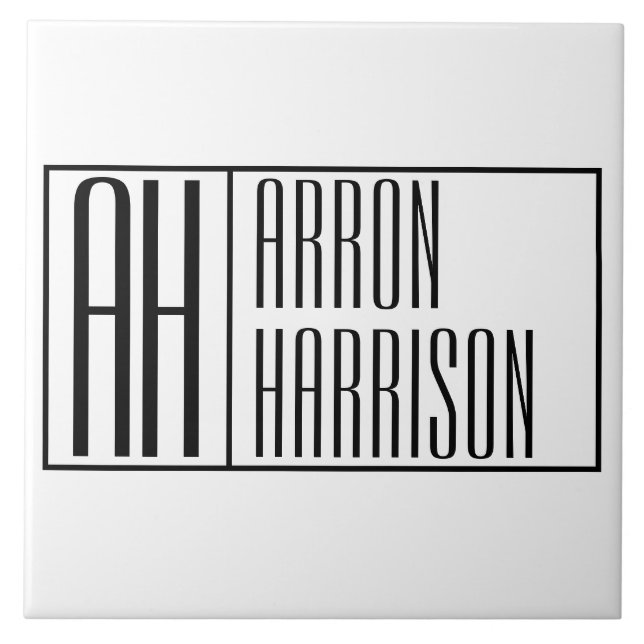 Modern Minimal Initials & Name Logo Ceramic Tile (Front)