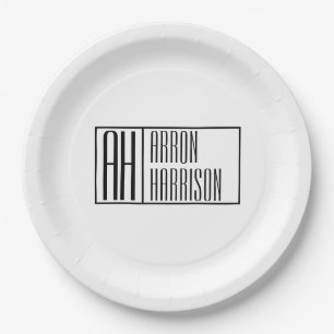 Modern Minimal Initials & Name Logo Paper Plate