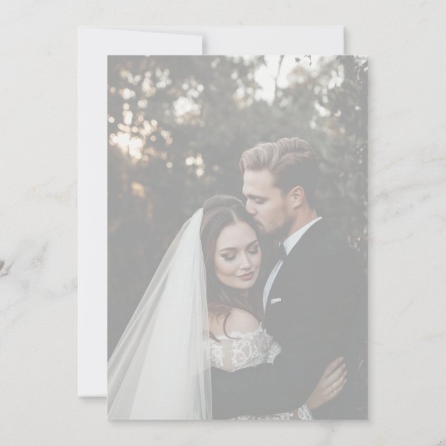 Modern Minimal Inline Faded Photo Wedding Invitation (Back)