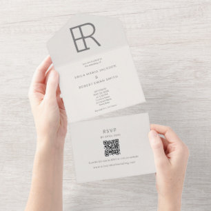 Modern Minimal Interlocking Monogram All In One Invitation