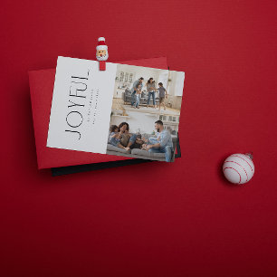 Modern Minimal Joyful Family 2 Photo Christmas Holiday Card