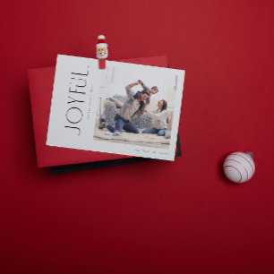 Modern Minimal Joyful Family Photo Christmas Holiday Card