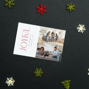 Modern Minimal Joyful Red Family 2 Photo Christmas Holiday Card